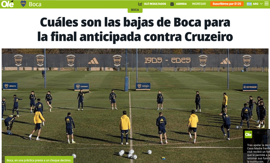 Capa de matéria do Olé sobre Boca x Cruzeiro (Foto: Reprodução Olé)