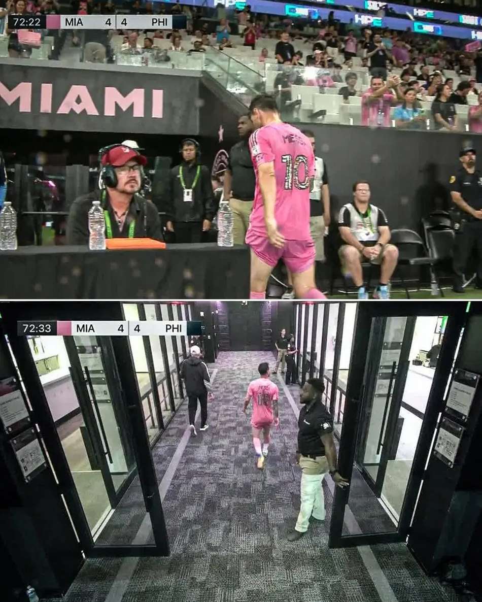 Messi deixando o campo em direção ao vestiário. Craque caminhando pelo vestiário