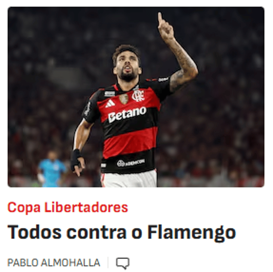 Jornal AS (Espanha) repercute sorteio da Libertadores como "Todos contra o Flamengo" (Foto: Reprodução)