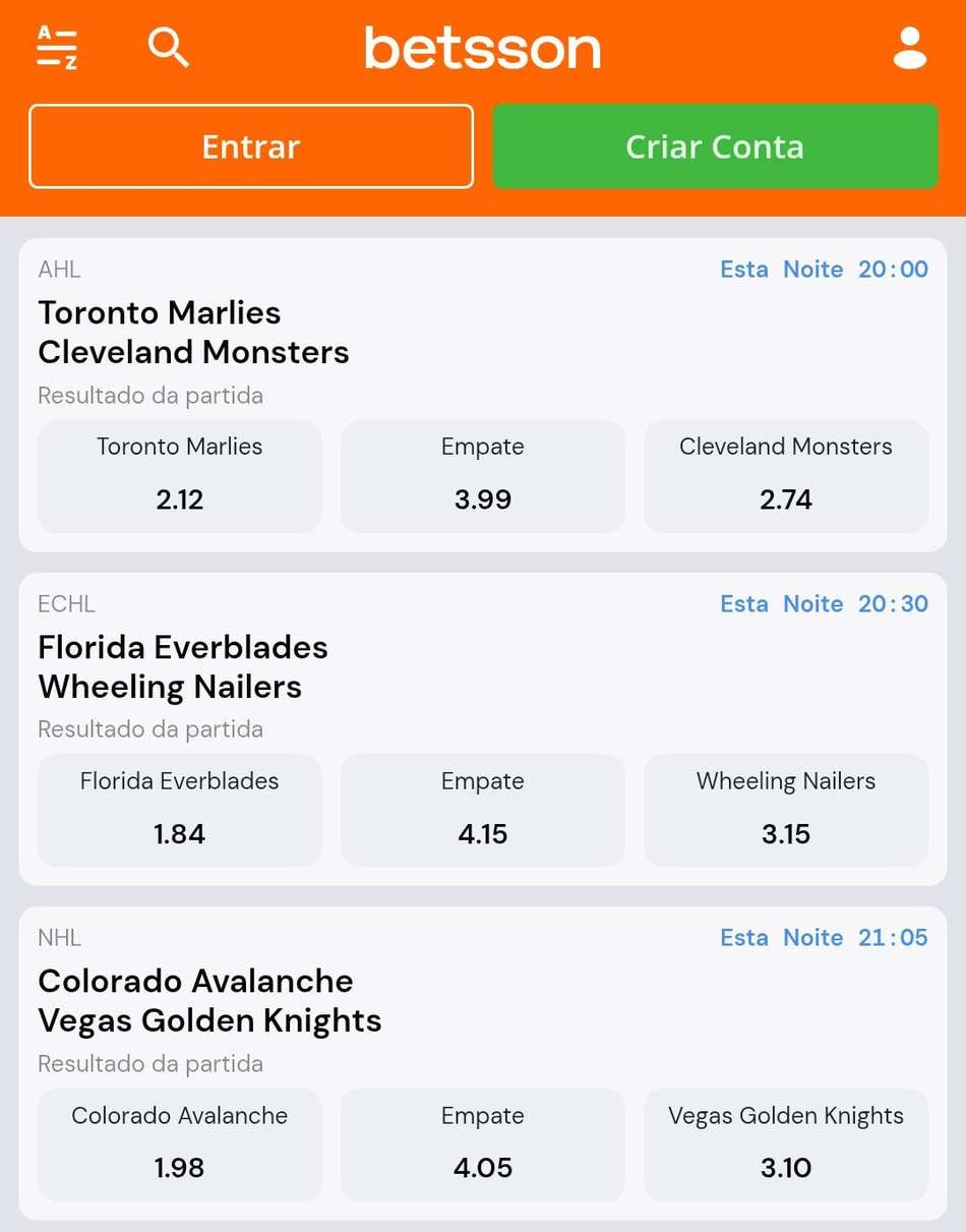Captura de tela de uma aposta em NHL na Betsson.
