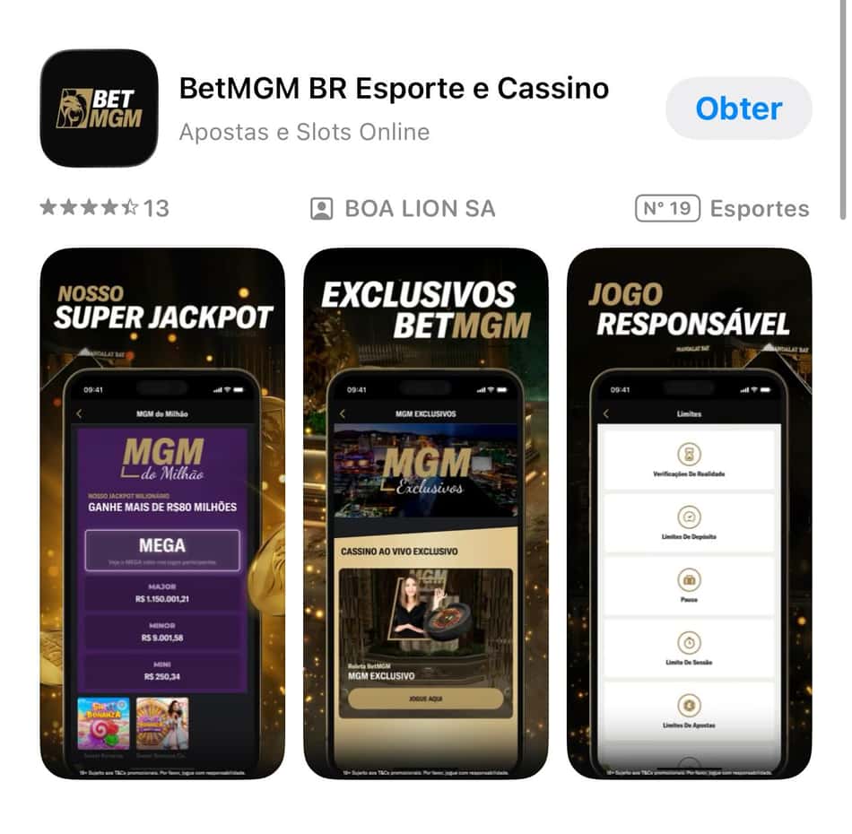 Captura de tela do app da BetMGM para iOS.