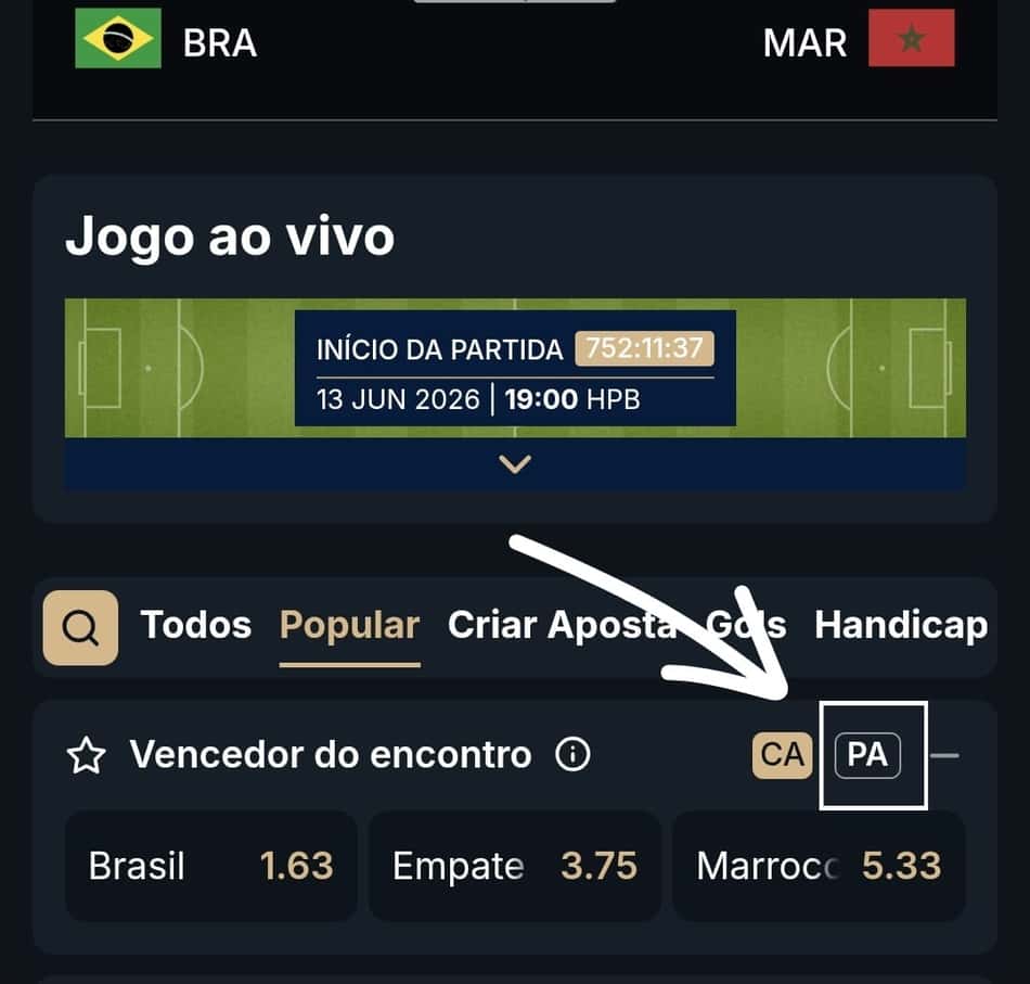 Captura de tela da Estrela bet exibindo um mercado com o recurso de Pagamento Antecipado disponível.
