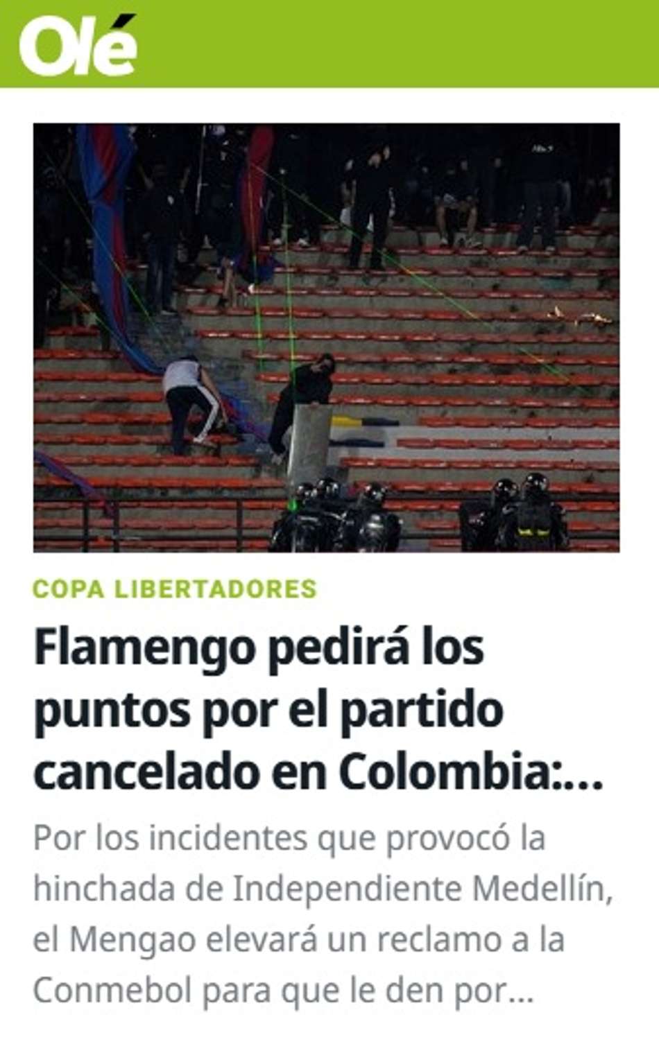 Imprensa sul-americana repercute incidentes em Independiente Medellín x Flamengo