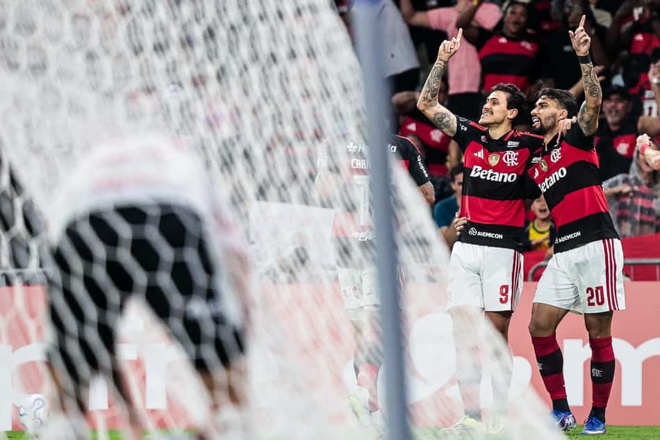 Pedro comemora gol do Flamengo contra o Estudiantes (Foto: Adriano Fontes/Flamengo)