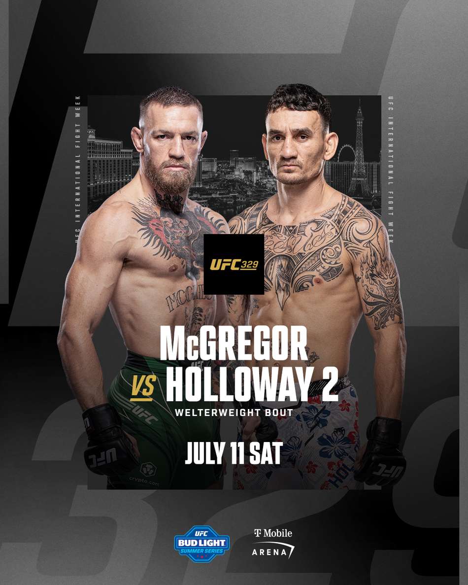Poster do UFC 329 destaca luta entre McGregor e Holloway (Foto: Reprodução/UFC)