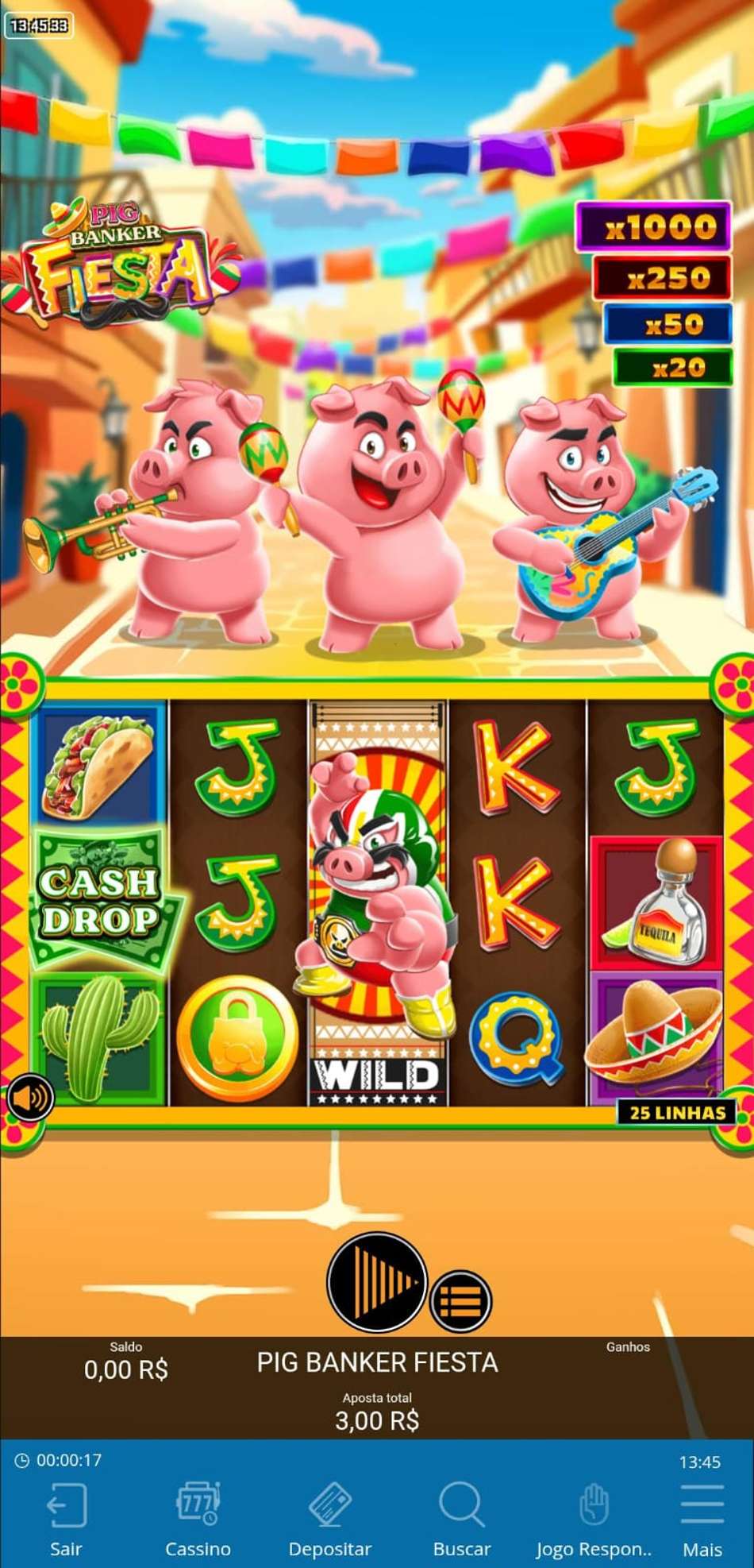 Captura de tela da slot Pig Banker Fiesta na Sportingbet.