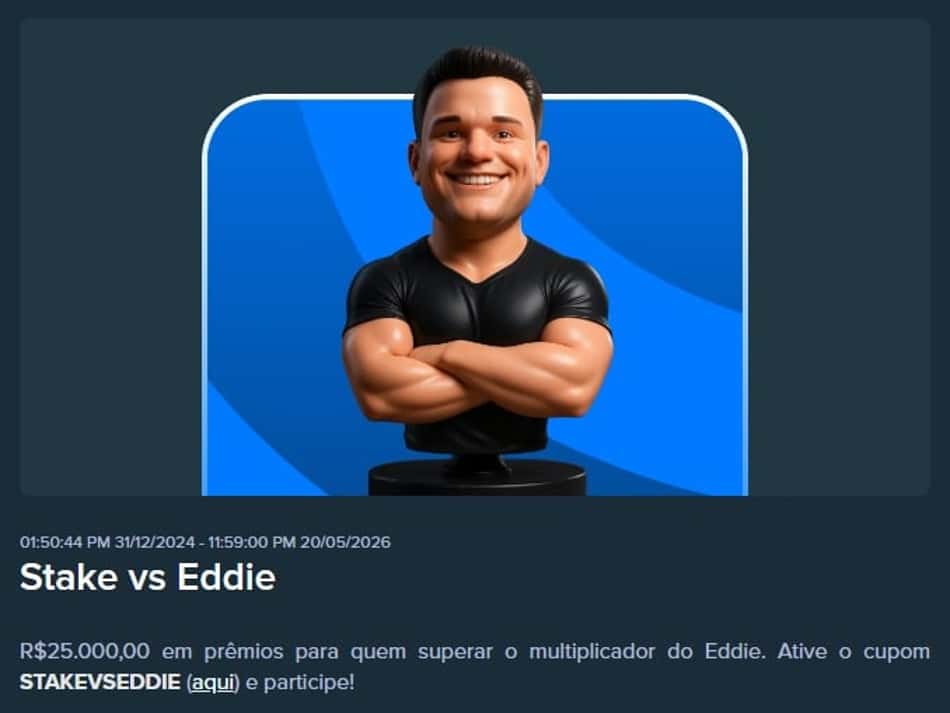 Captura de tela do bônus Stake vs Eddie, com R$25.000 em prêmio.