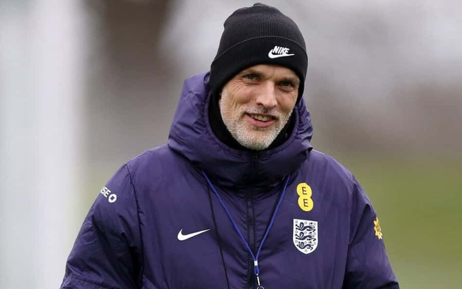 Thomas Tuchel durante treino da seleção da Inglaterra