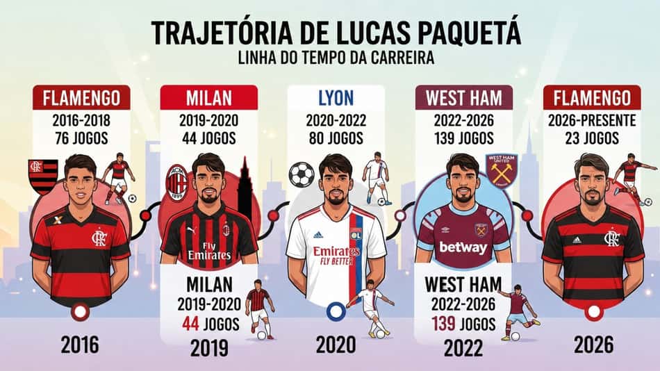 Trajetória de Lucas Paquetá, meia do Flamengo, no futebol (Foto: Arte Lance!)