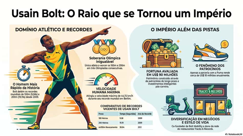 Gráfico mostra alguns dos feitos do jamaicano Usain Bolt, astro do atletismo (Reprodução)