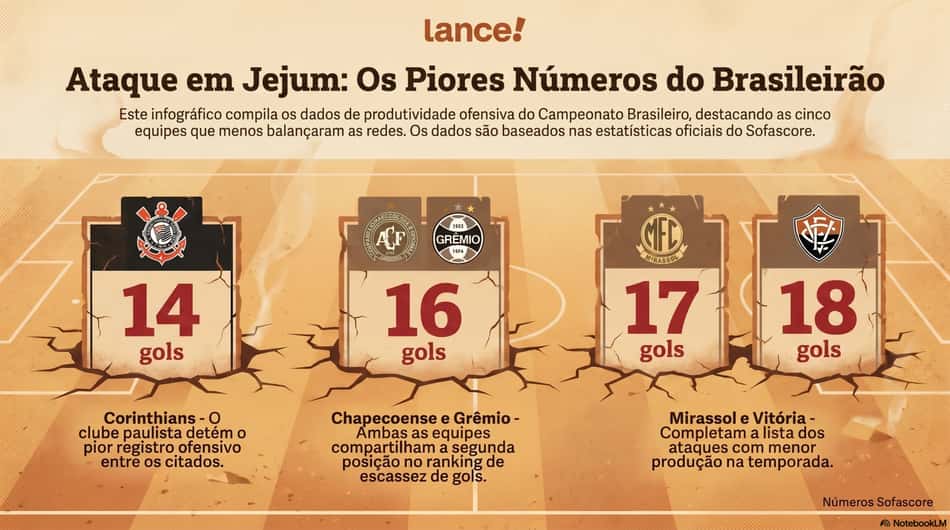 Piores ataques do Brasileirão (Foto: Arte Lance!/Notebooklm)