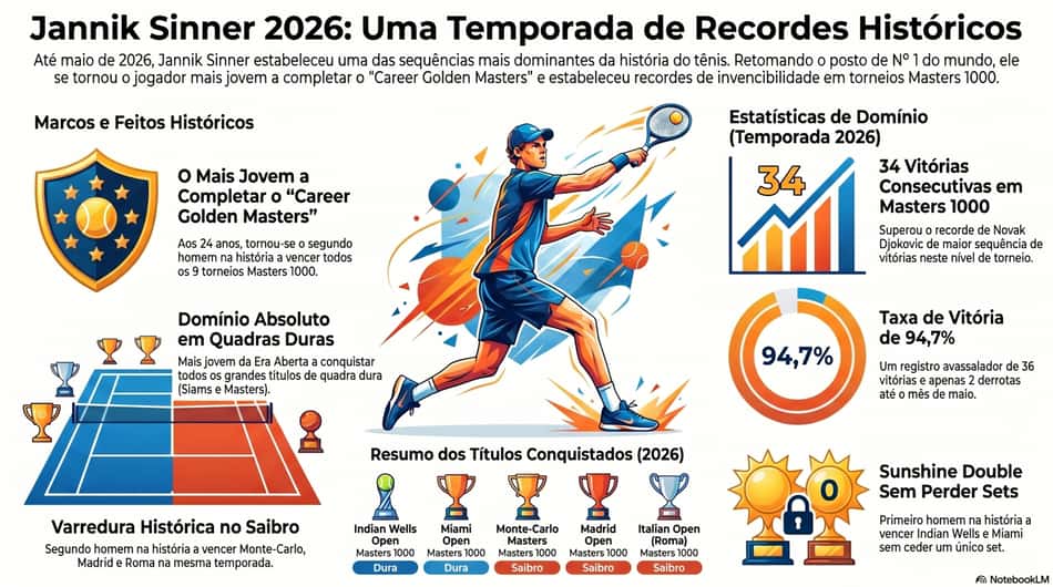 Gráfico mostra os feito de Jannik Sinner em 2026 (Reprodução)