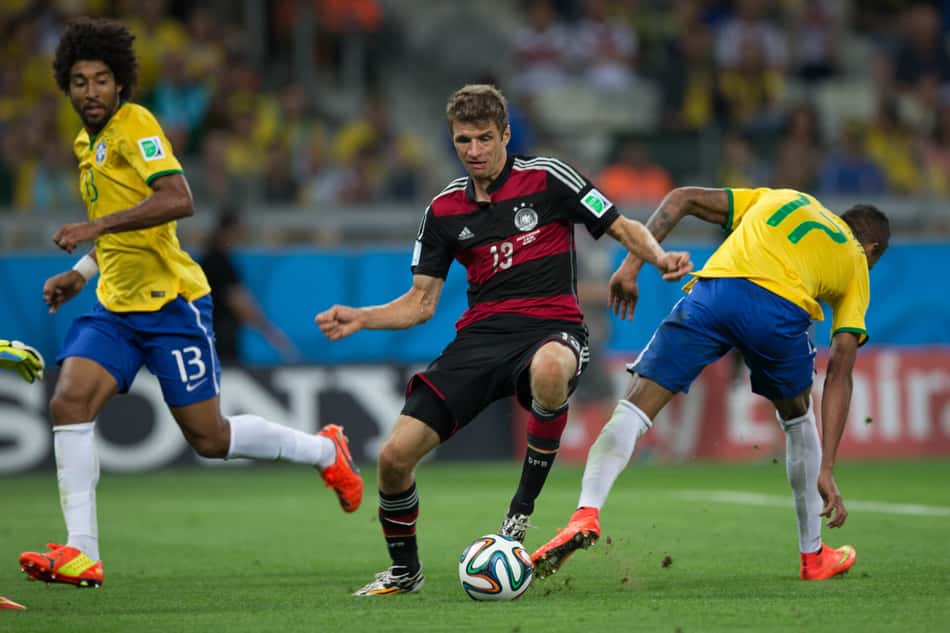 Thomas Muller em duelo entre a Alemanha e a Seleção Brasileira, em 2023. (Foto: Danilo Verpa/Folhapress)