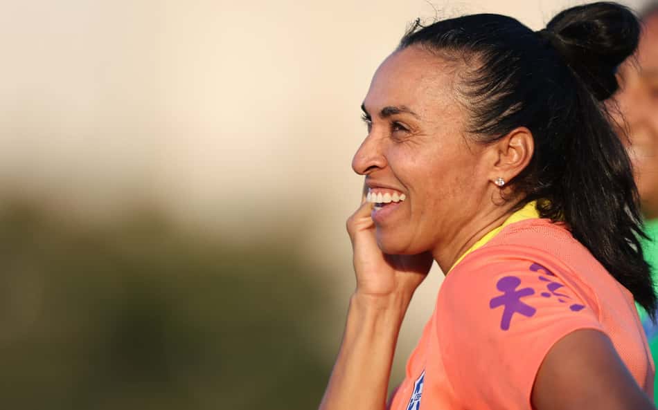 Marta durante treino da Seleção Brasileira no CT Joaquim Grava. (Lívia Villas Boas/CBF)