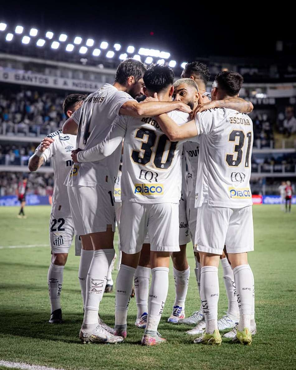 Elenco do Santos comemora gol na Vila Belmiro. (Foto: Raul Baretta/ Santos FC)