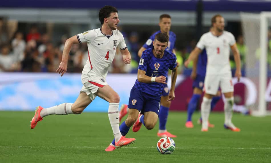 Declan Rice em ação em Inglaterra x Croácia pela Copa do Mundo (Foto: Richard Pelham/Getty Images/AFP)