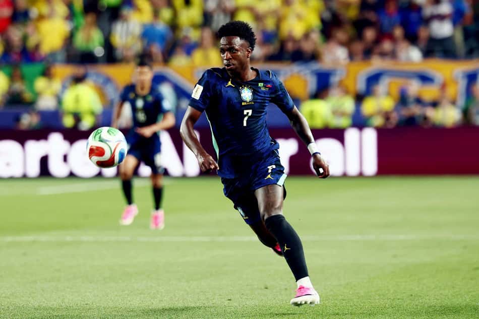 Vinicius Jr. durante a partida contra o Haiti, duelo válido pela segunda rodada da fase de grupos da Copa do Mundo.