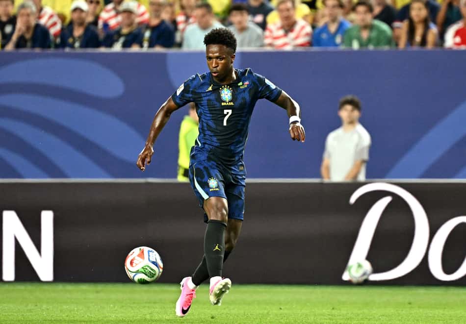 Vinicius Jr. durante a partida contra o Haiti, duelo válido pela segunda rodada da fase de grupos da Copa do Mundo