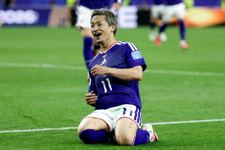 Maeda, do Japão, comemora gol contra a Suécia na Copa do Mundo 2026