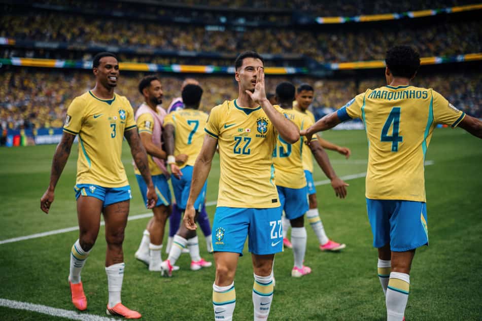 Martinelli comemora gol do Brasil na Copa do Mundo