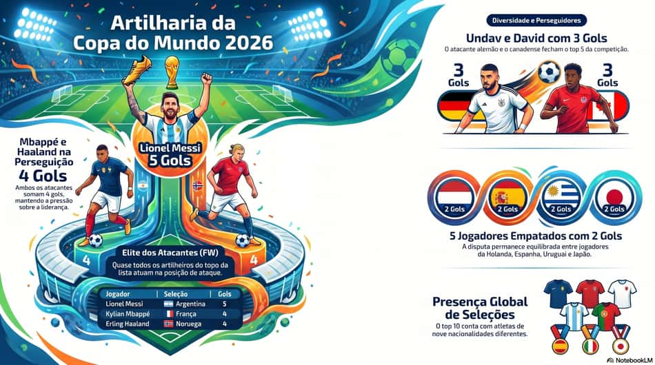 Gráfico mostra como está a artilharia da Copa do Mundo de 2026 (Reprodução)