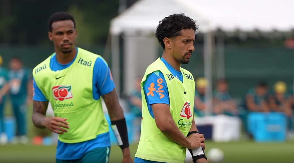 Marquinhos e Gabriel Magalhães utilizam tecnologia no treino da Seleção