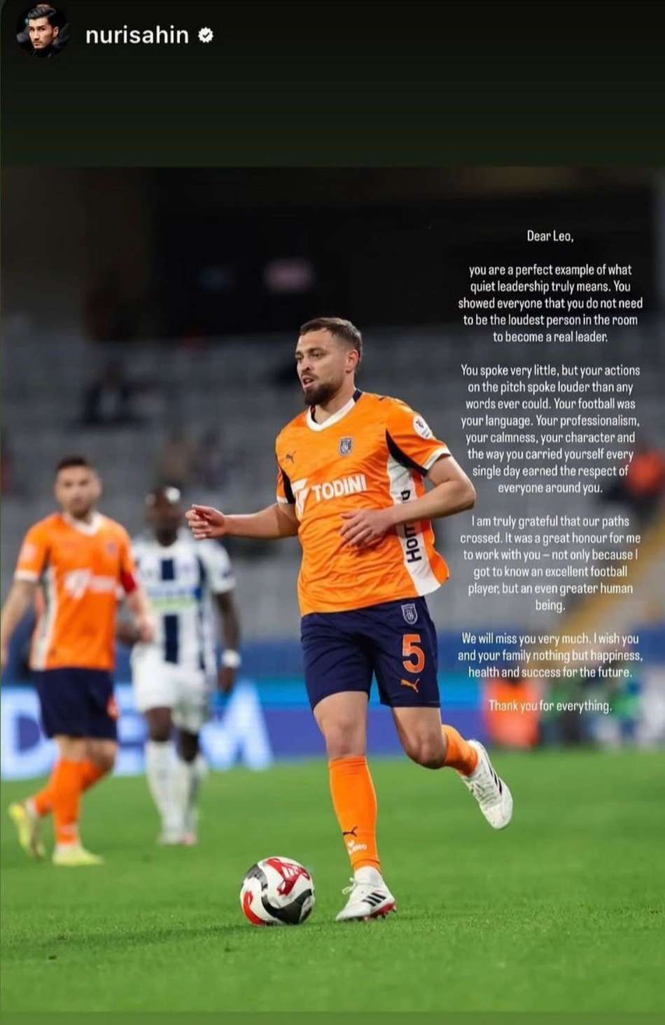 Carta Nuri Sahin à Léo Duarte (reprodução instagram Nuri Sahin)