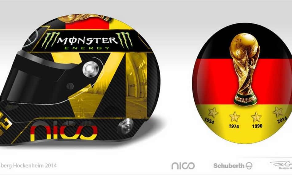 Design do capacete de Nico Rosberg com a taça da Copa do Mundo (Foto: Reprodução / X)