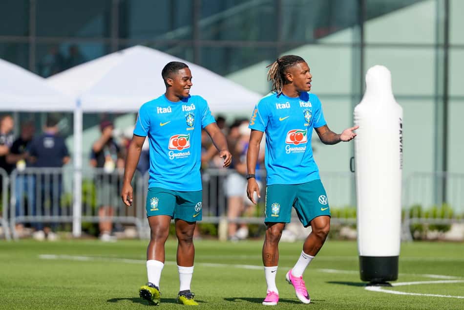 Endrick e Danilo no treino da Seleção Brasileira nos Estados Unidos