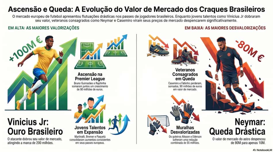 Valores de mercado de Vini Jr e Neymar, além de outros jogadores da Seleção