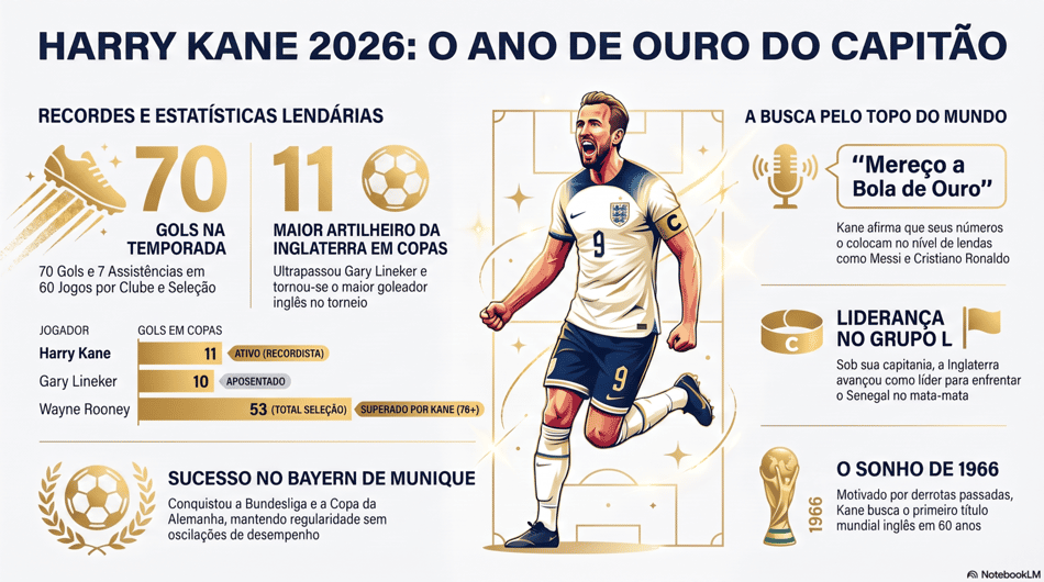 Gráfico mostra feitos da carreira de Harry Kane 