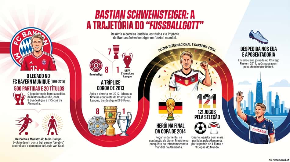 Gráfico mostra feitos da carreira do alemão Bastian Schweinsteiger 