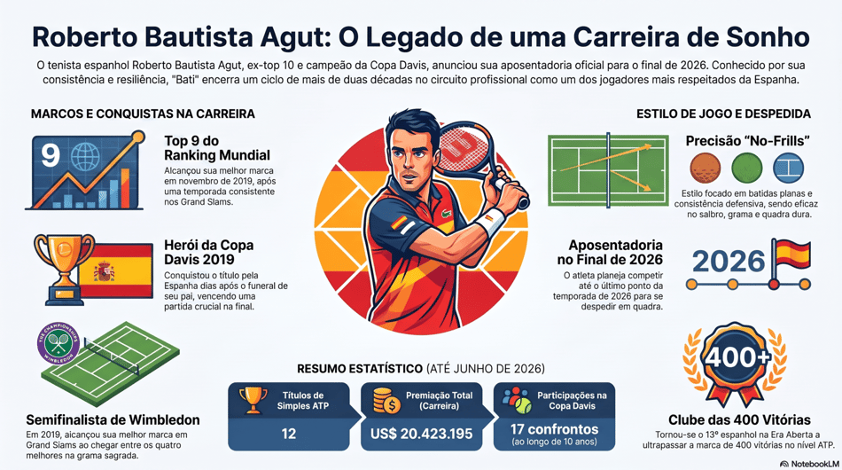 Gráfico mostra feitos da carreira do tenista espanhol Roberto Bautista Agut