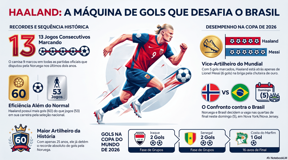 Gráfico mostra números de Haaland pela seleção da Noruega