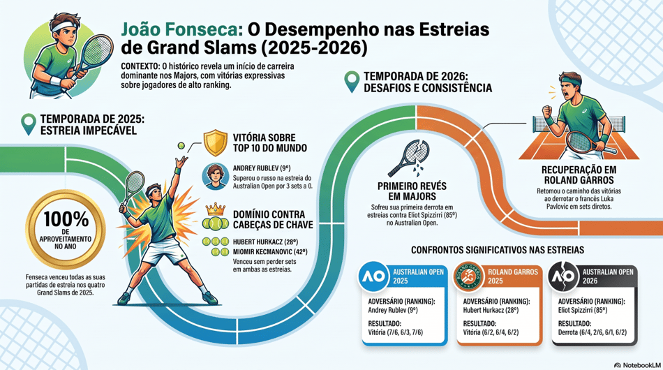 Gráfico mostra o desempenho_de_João Fonseca_em_estreias de Grand Slams