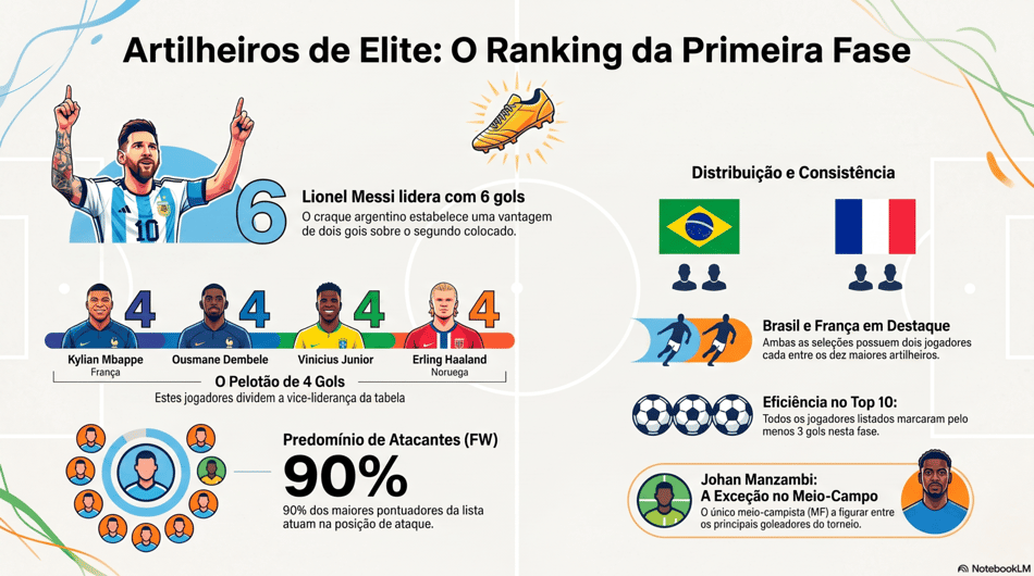 Gráfico mostra o top 10 dos artilheiros da primeira fase da Copa do Mundo