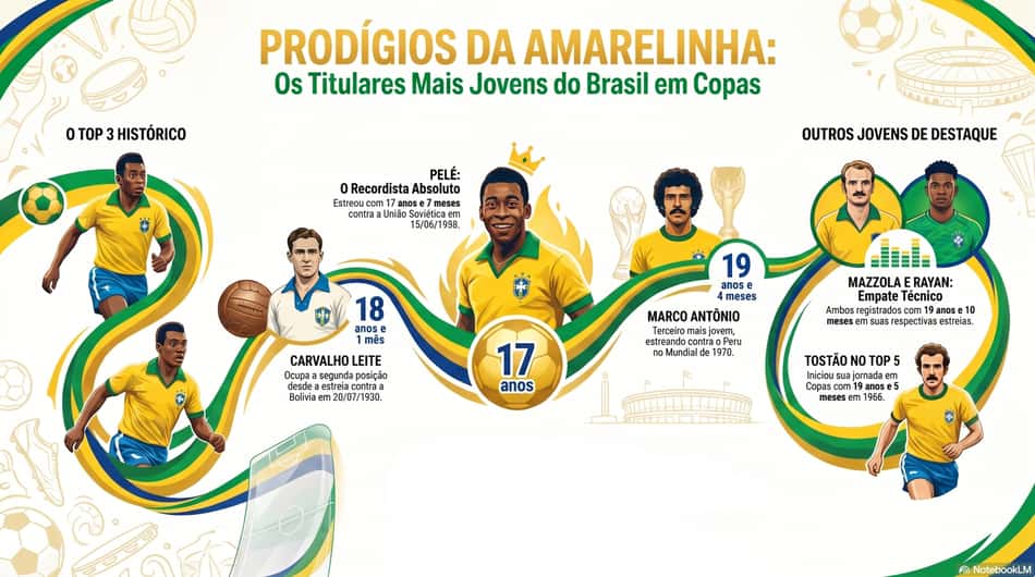 Gráfico mostra os mais jovens titulares da história do Brasil em Copas