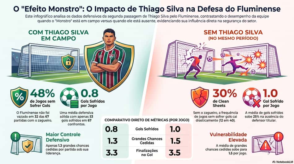 Infográfico do impacto defensivo de Thiago Silva no Fluminense
