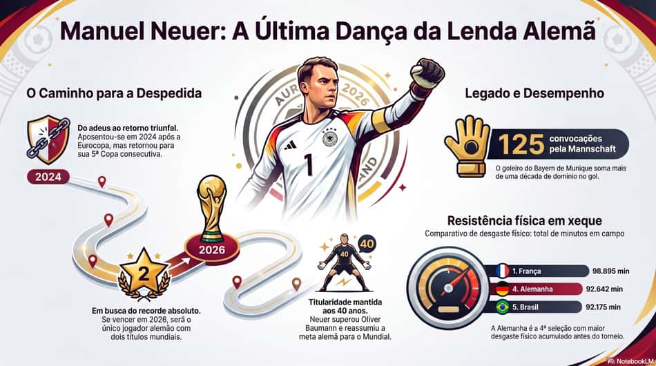 Gráfico mostra feitos da carreira do goleiro alemão Neuer (Reprodução)