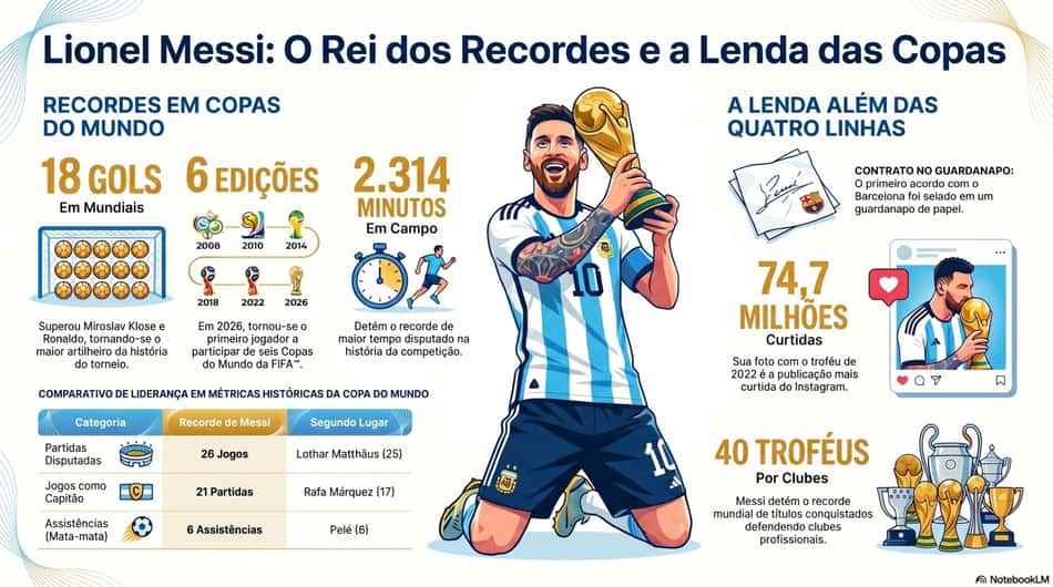 Gráfico mostra feitos da carreira de Lionel Messi (Reprodução)