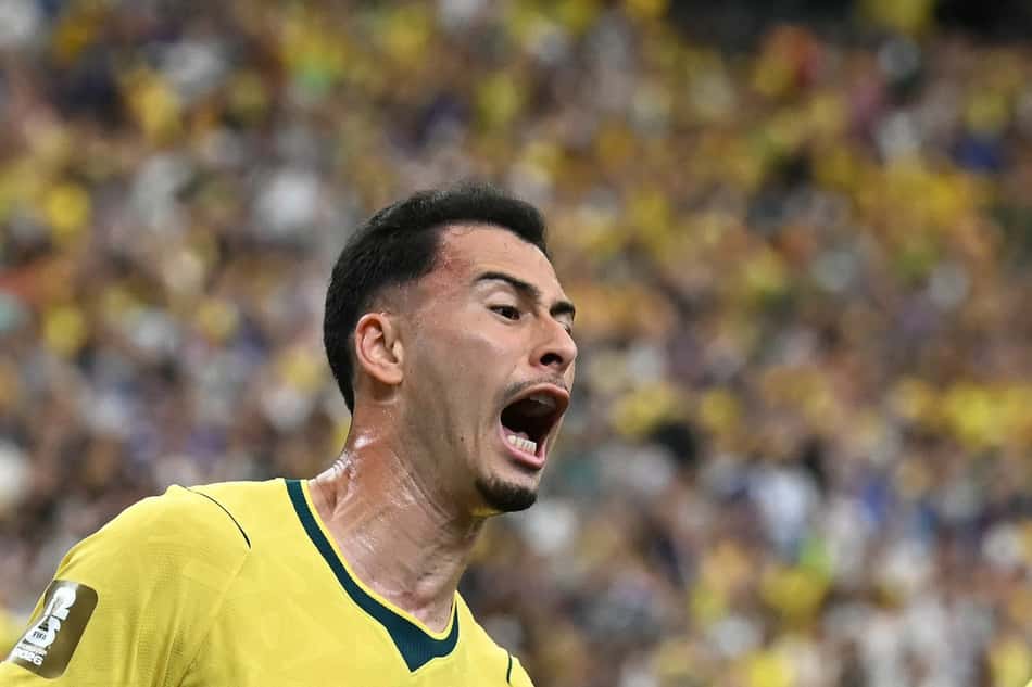 Gabriel Martinelli, autor do gol da classificação às oitavas da Copa do Mundo. (Foto: Paul ELLIS / AFP)