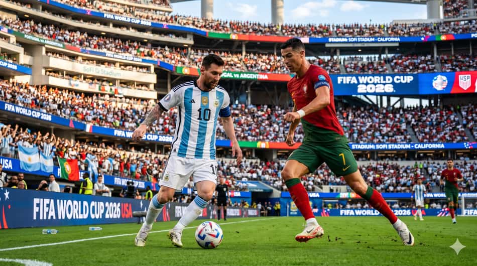 Messi e Cristiano Ronaldo em simulação da Copa do Mundo de 2026 (Foto: Gemini)