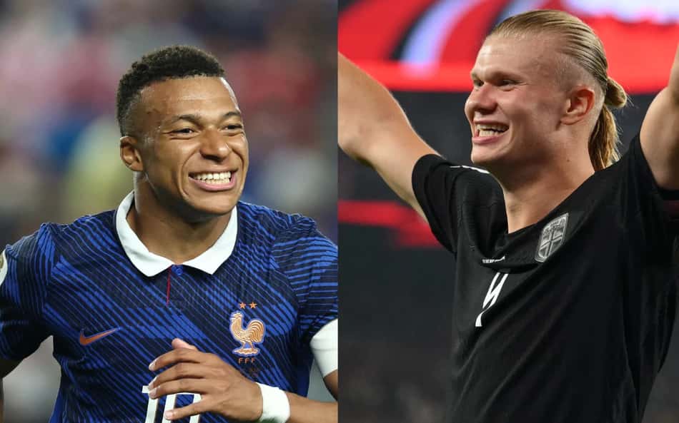 Montagem de Mbappé e Haaland comemorando gols marcados na Copa do Mundo 2026