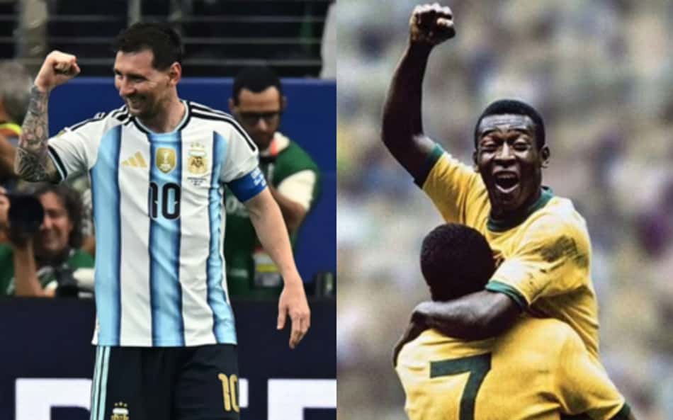 Messi e Pelé comemoram seus gols com gesto de soco no ar
