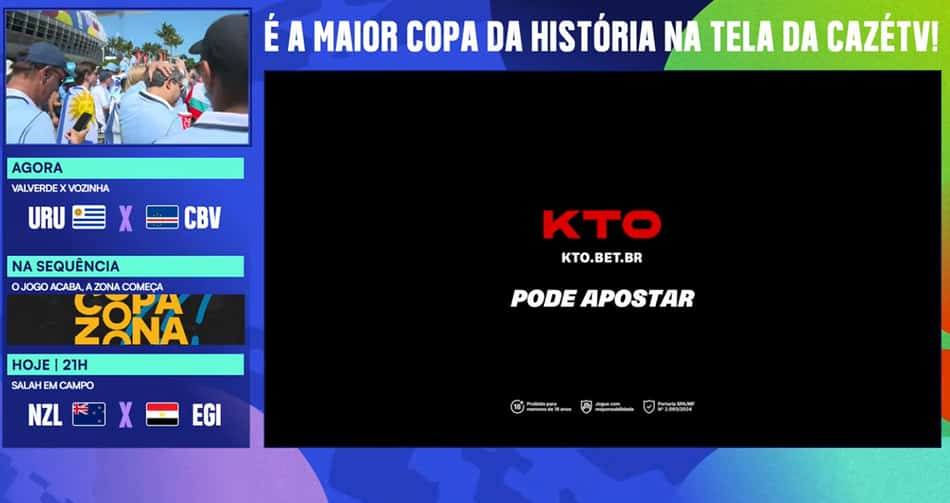Publicidade da KTO da Cazé TV em transmissão da Copa do Mundo