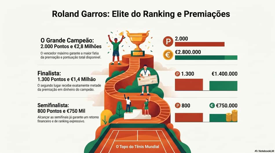 Gráfico mostra a premiação e pontuação das semifinais e final de Roland Garros (Reprodução)