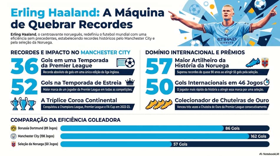 Gráfico mostra feitos da carreira do norueguês Haaland (Reprodução)