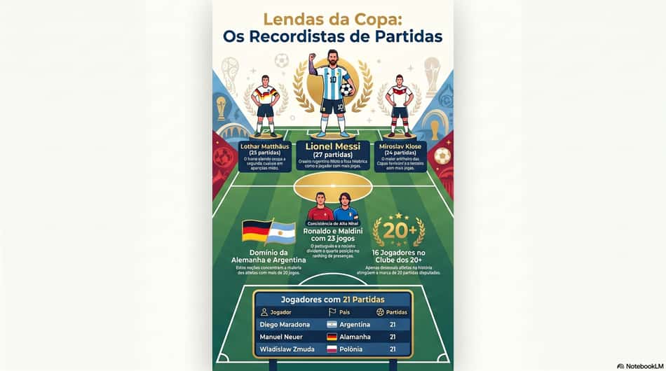 Gráfico mostra os recordistas de jogos nas Copas (Reprodução)