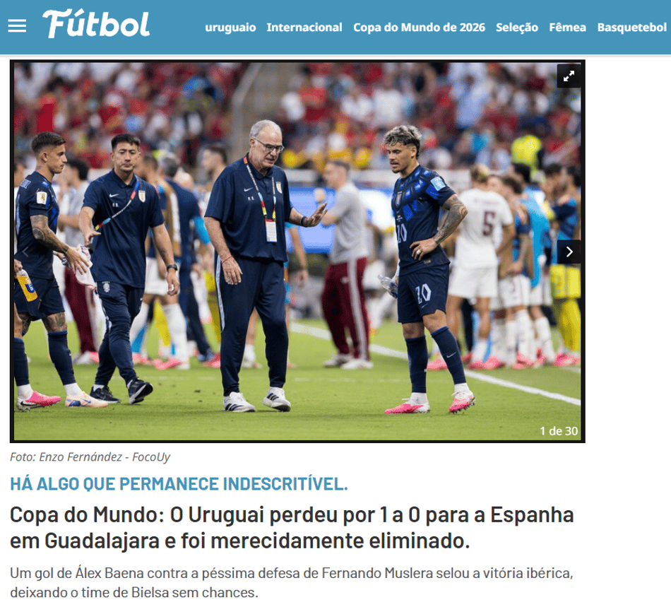 Repercussão da eliminação do Uruguai pelo Futbol.uy