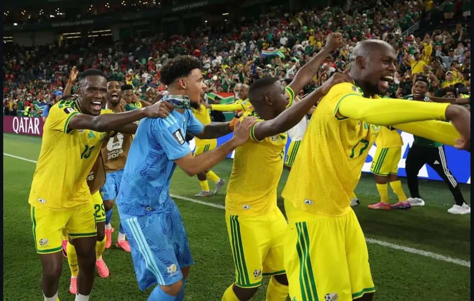jogadores da seleção da África do Sul comemoram durante a Copa do Mundo de 2026